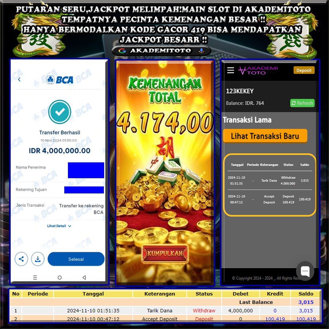 AKADEMITOTO JACKPOT MAHJONG WAYS 1 HINGGA 4 JUTA, 10 SEPTEMBER 2024